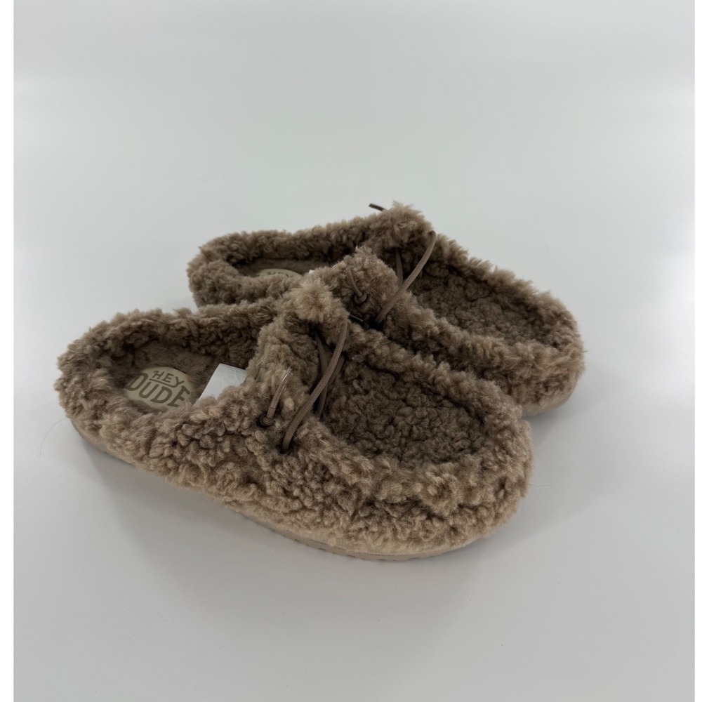 Hey Dude Wendy Slippers Women 9 Taupe Brown Faux Fur Moccasin Slip On Shoes